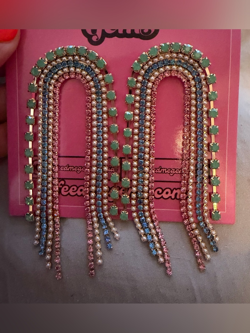 Feed me gems rhinestone mint Earrings